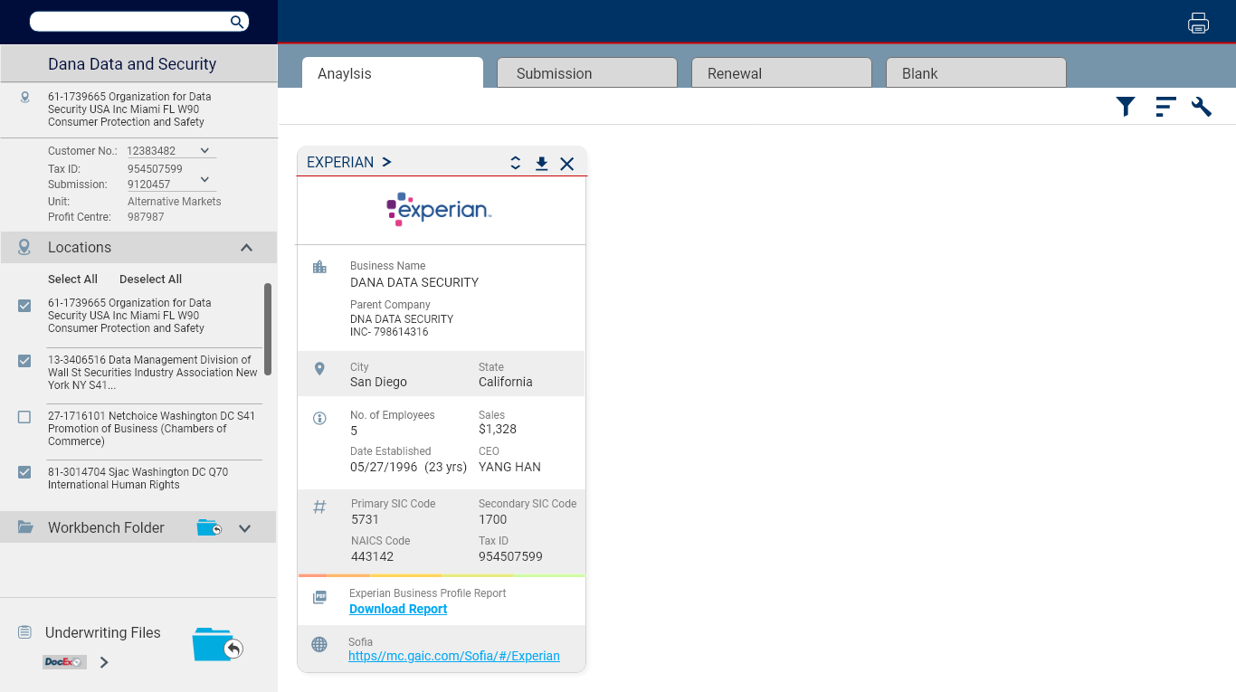 Experian business profile card